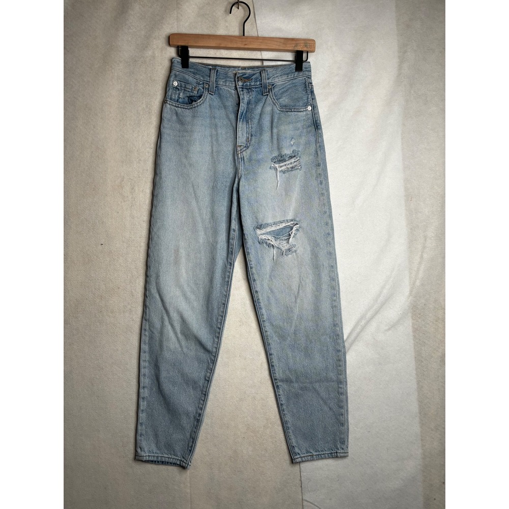 Levis Premium High Loose Taper Jeans Womens 25 Light‎ Wash Distressed Denim